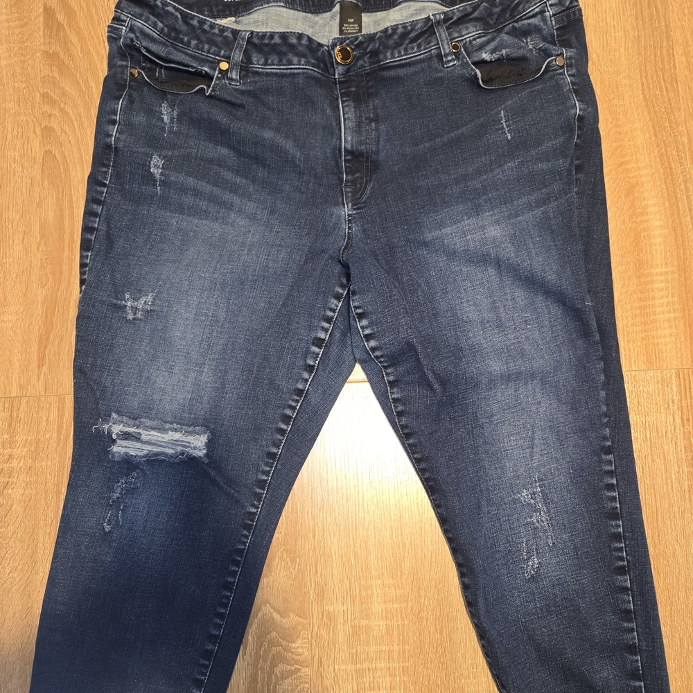 Lane Bryant Dark Blue Distressed Skinny Jeans